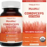 Organic Cordyceps Mushroom Extract - 70% Beta Glucans - Highest Active Nutrient Levels, Max Potency Cordyceps Capsules, US Grown + Ultrasonic Extraction - Performance, Immunity & Energy - 60 Capsules