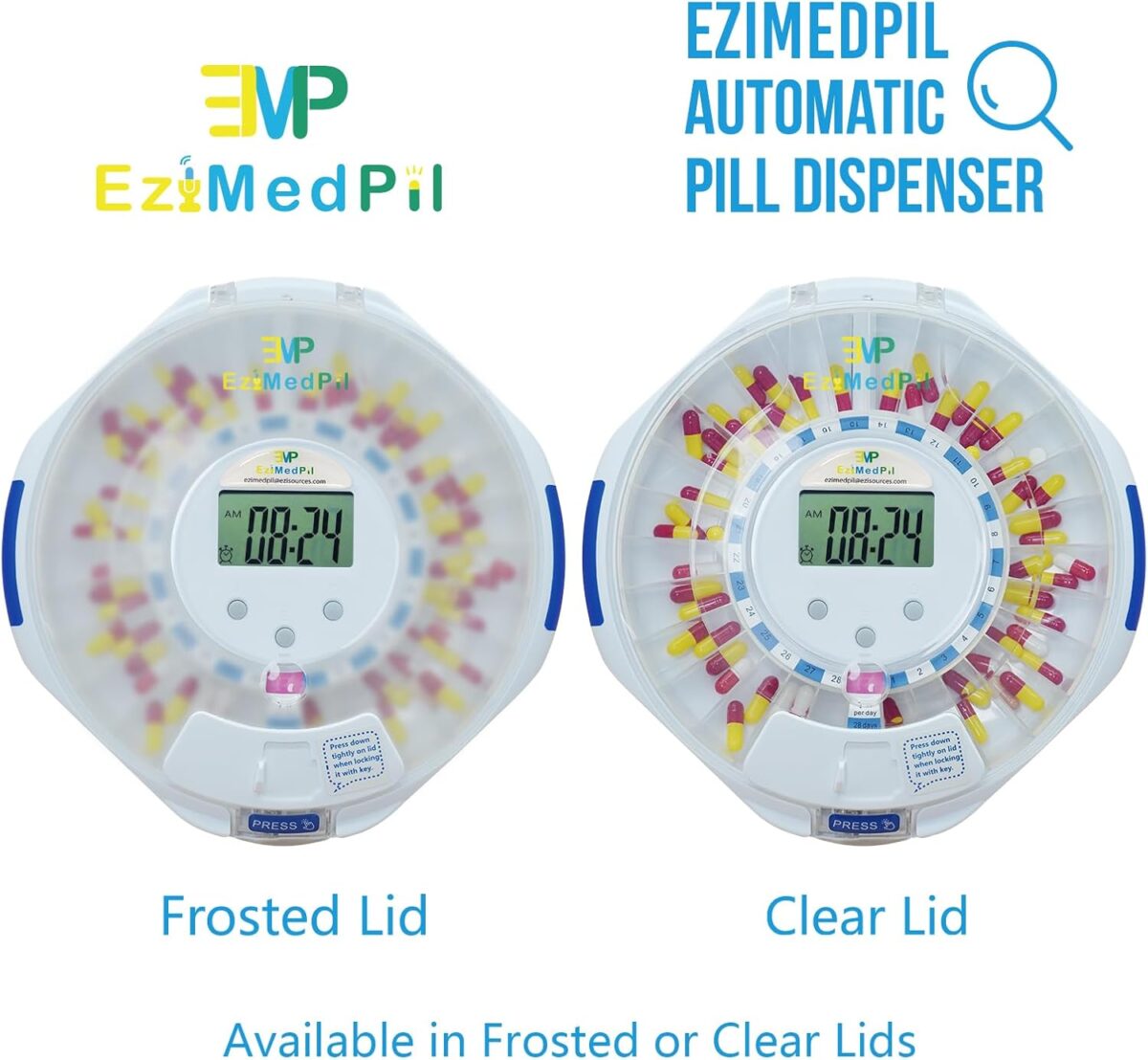 EziMedPil Automatic Pill Dispenser w/Audio & Visual Alerts, up to 6 Alarms/day, Easy-Read LCD Display, 6 Dosage Templates, Lock Medication Dispenser w/Key for Vitamins, Prescriptions & More, Clear Lid - Image 2