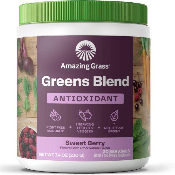 Amazing Grass Greens Superfood Antioxidant: Greens Powder with Organic Spirulina, Beet Root Powder, Elderberry & Probiotics, Sweet Berry, 30 Servings (Packaging May Vary)