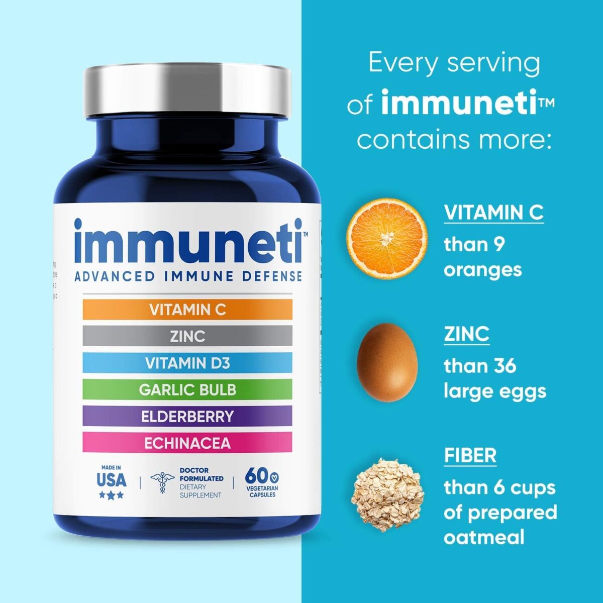 Immuneti - Advanced Immune Defense, 6-in-1 Powerful Blend of Vitamin C, Vitamin D3, Zinc, Elderberries, Garlic Bulb, Echinacea - Supports Overall Health, Provides Vital Nutrients & Antioxidants - Image 4