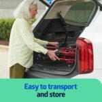 Medline Lightweight Foldable Transport Wheelchair with Handbrakes and 12-Inch Wheels, Red Frame, Black Upholstery - Image 3