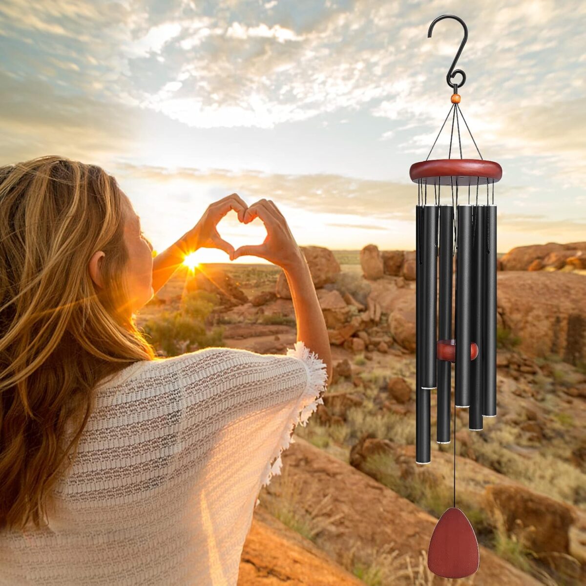 Large Aluminium Wind Chimes Outside, Soothing Melodic Wind Chime, Suitable Outdoor Garden Patio Decor, Gift for Mom Women Neighbors (36 Inches Black) - Image 5
