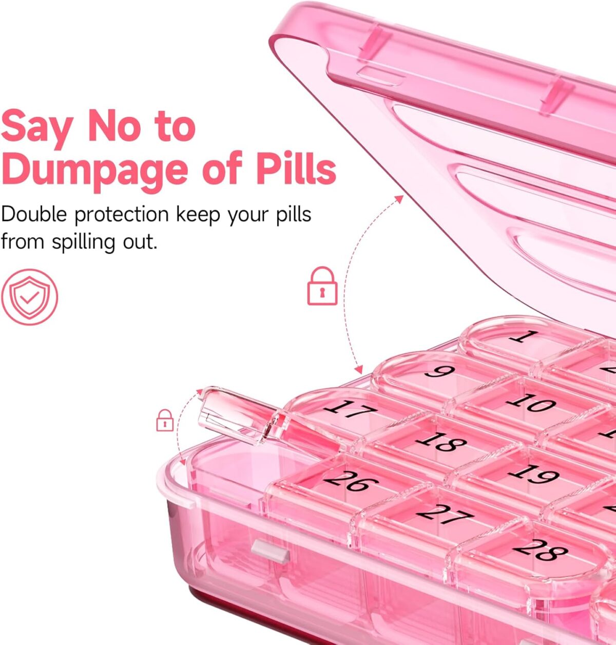 Zoksi Monthly Pill Organizer 1 Time a Day, 30 Day Pill Box Organizer Once a Day, One Month Large Pill Case for Travel, 31 Day Daily Medcine Container for Vitamins, Supplement & Medication (Pink) - Image 4