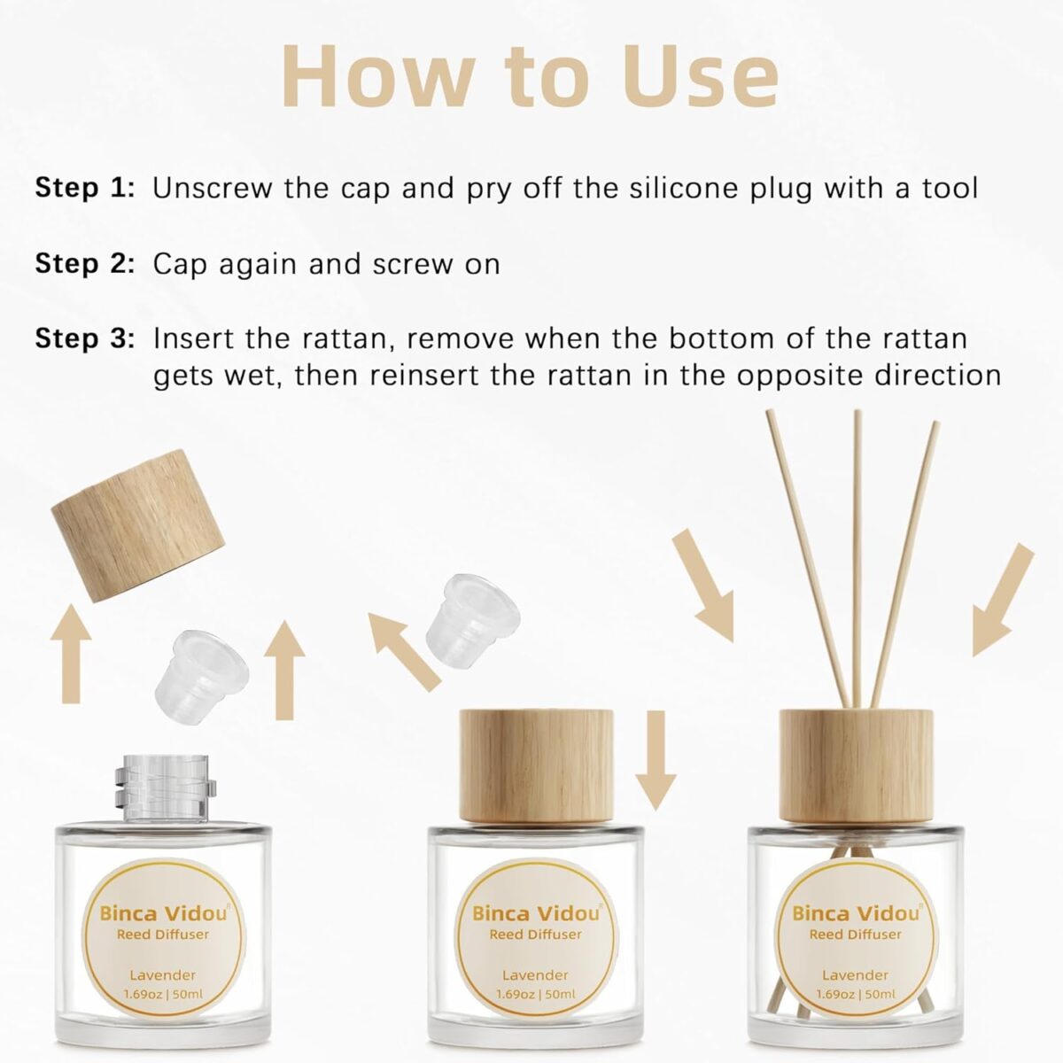 Reed Diffuser Set, Binca Vidou Lavender & Vanilla Natural Scent Oil Diffusers with Sticks for Home Office Bathroom Aromatherapy Decor 1.69oz x 2 - Image 6