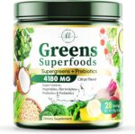 Greens Superfood Powder, Organic Spirulina & Chlorella Greens with Prebiotics & Probiotics, Gut Health & Bloating Support for Women, Green Drink Powder for Digestive & Energy Support - 28 Servings