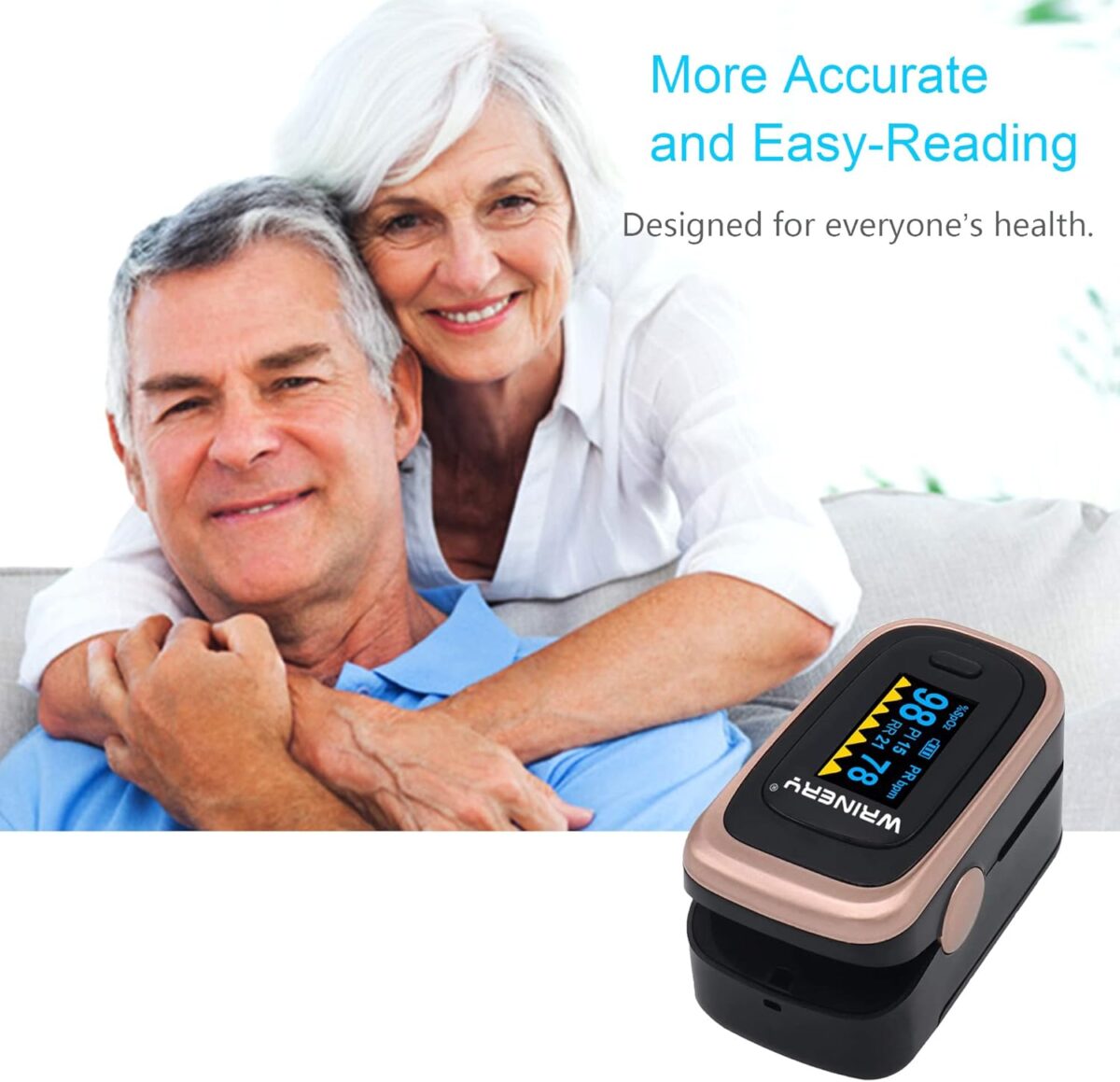 WRINERY Pulse Oximeter Fingertip, Oxygen/ O2 Saturation Monitor, OLED Portable Oximetry with Batteries, Lanyard (Rose gold-black) - Image 5