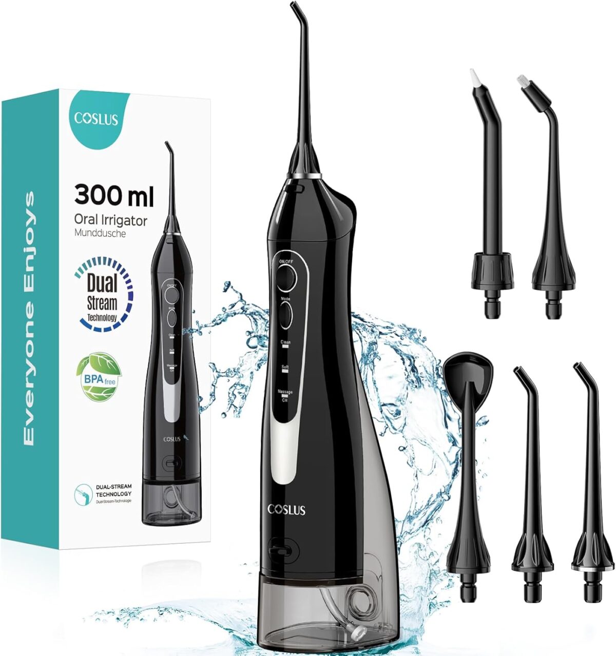 COSLUS Water Dental Flosser Teeth Pick: Portable Cordless Oral Irrigator 300ML Rechargeable Travel Irrigation Cleaner IPX7 Waterproof Electric Flossing Machine for Teeth Cleaning C20(F5020E) - Image 1