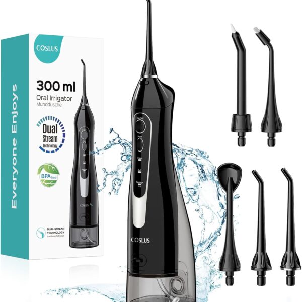 COSLUS Water Dental Flosser Teeth Pick: Portable Cordless Oral Irrigator 300ML Rechargeable Travel Irrigation Cleaner IPX7 Waterproof Electric Flossing Machine for Teeth Cleaning C20(F5020E)