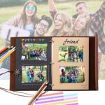 Scrapbook Album,ZEEYUAN Travel Album Leather Photo Album Vintage DIY Memory Photo Book 60 Pages Our Adventure Book Scrape Book - Image 3