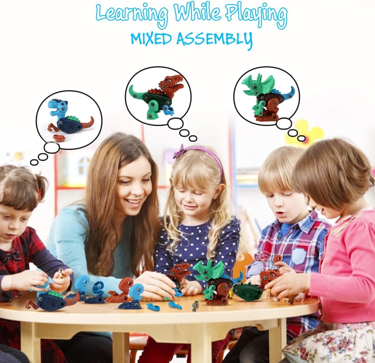 FREE TO FLY Dinosaur Toys for Kids 3-5: Take Apart STEM Learning Toys, Building Construction Sets with Electric Drill, Birthday Gifts for Boys Girls Age 4 5 6 7 8 Year Old - Image 5