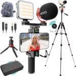 Movo iVlogger-PRO Vlogging Kit with Full Tripod for iPhone/Android - USB-C/Lightning YouTube Starter Kit for Content Creators - Accessories: Phone Tripod, Phone Mount, RGB Light and VXR10 Shotgun Mic
