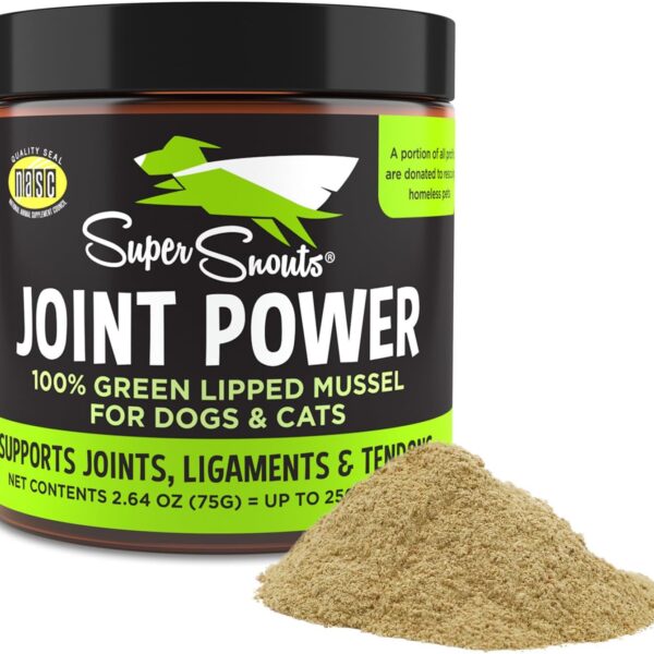 Super Snouts Joint Power 100% Green Lipped Mussels for Dogs & Cats - Dog Joint Supplement Powder Supports Joints, Tendons, Ligaments (2.64 oz)
