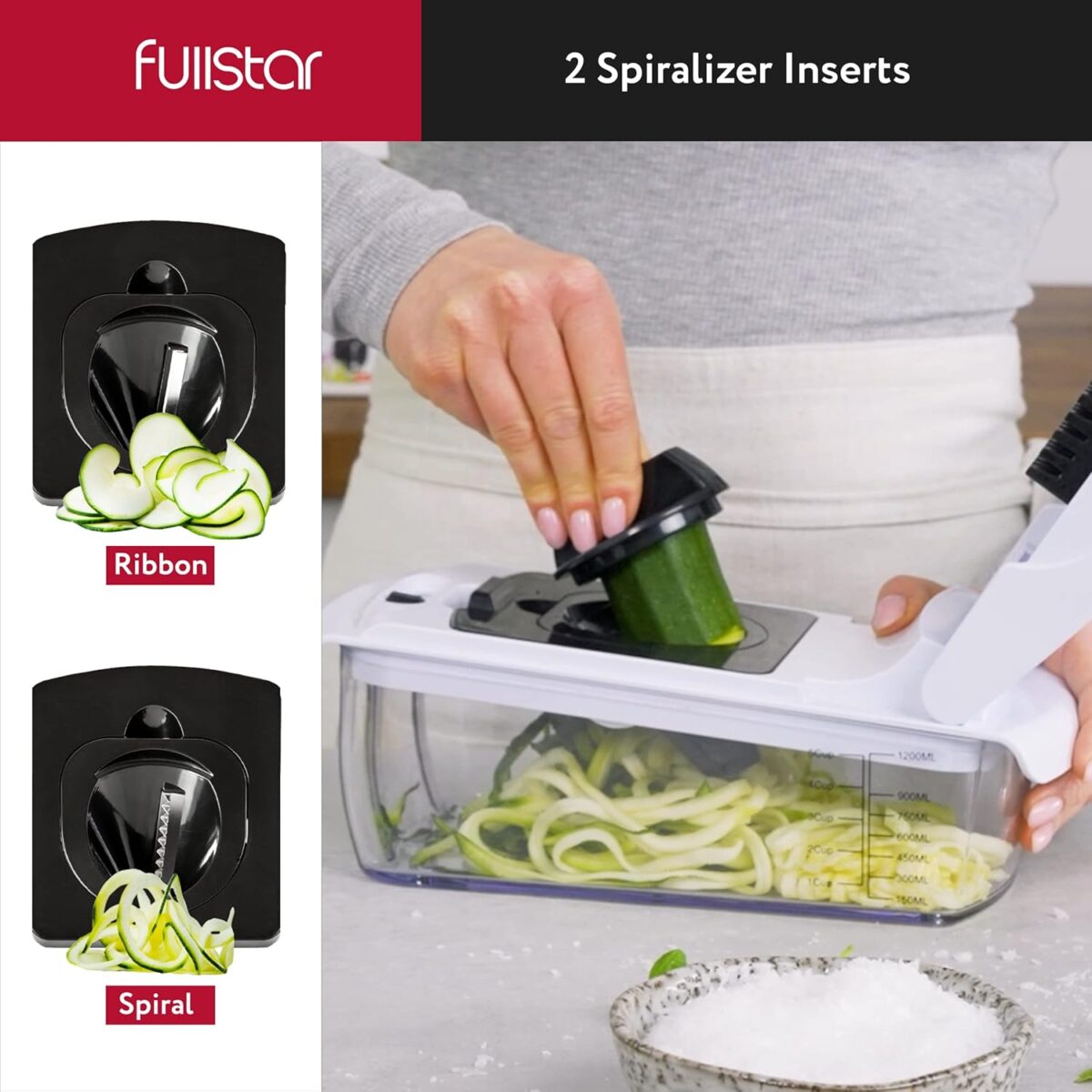 Fullstar Vegetable Chopper and Spiralizer - Food Chopper with Container, Fruit Slicer, Kitchen Gadgets & Accessories, Home Essentials (9 in 1, White) - Image 5