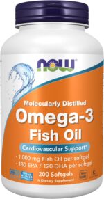 NOW Foods Supplements, Omega-3 180 EPA / 120 DHA, Molecularly Distilled, Cardiovascular Support*, 200 Softgels