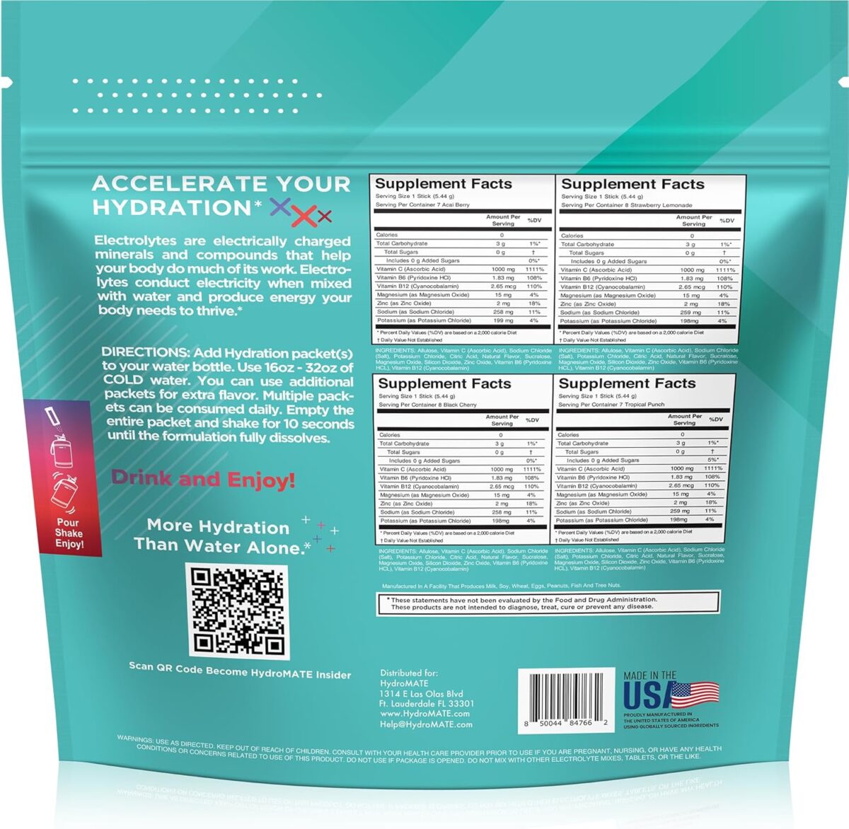 HydroMATE Electrolytes Powder No Sugar Variety Pack - 30 Instant Hydration Packets with Vitamin C to Boost Energy - Sugar Free Electrolytes to Support Hydration on Keto Diet & Party Favors - Image 4