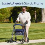 Medline Foldable Steel Rollator with Microban* Protection, 8" Wheels, Comfortable Seat, 300 lbs, Weight Capacity, White - Image 3