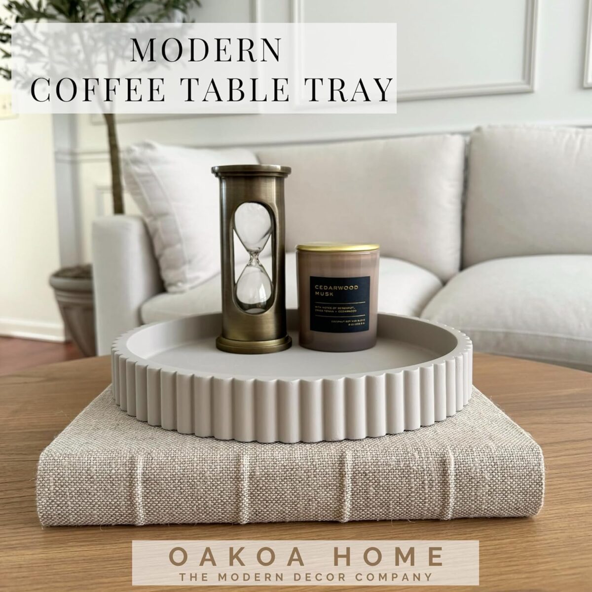 OAKOA Round Decorative Tray for Coffee Table Tray Decor - Concrete Round Tray Home Decor - Bandejas Decorativas - Circle Coffee Table Centerpiece - Image 4