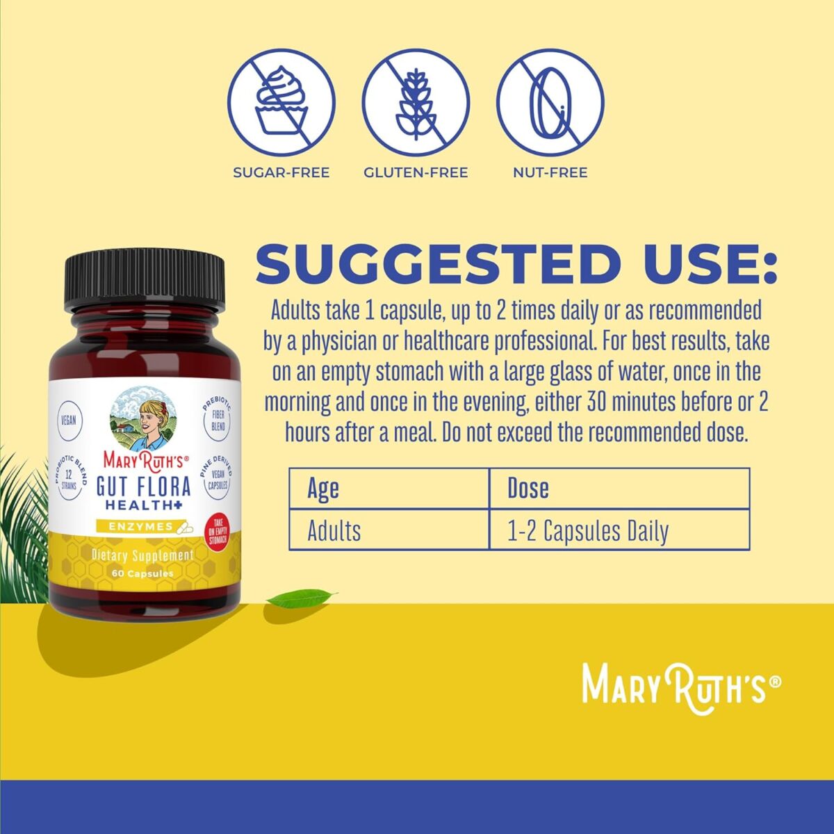 MaryRuth Organics Gut Flora Health+ Enzymes | Up to 2 Month Supply | Prebiotic Probiotic Digestive Enzymes Blend for Healthy Gut Biome & Digestive Support | Gastrointestinal Health | 60 Capsules - Image 3