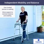 Foldable Lightweight Two Button Walker with 5” Wheels, Includes Ski Glides - Folding Design Ideal for Seniors and Elderly Adults - Adjustable for Tall Men and Women - Standing Handicap Mobility Aids - Image 7