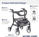 Drive Medical Nitro Sprint Foldable Rollator Walker with Seat, Standard Height Lightweight Rollator with Large Wheels, Folding Rolling Walker, Walker Rollator with Seat, Black - Image 2