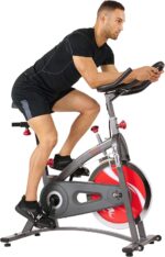 Sunny Health & Fitness Stationary Exercise Bike Machine w/4-Way Adjustable Cushion Seat & Multi-Grip Handlebar, Indoor Cycling Equipment for Home Cardio Training, Optional Heavy-Duty & 40LB Flywheel