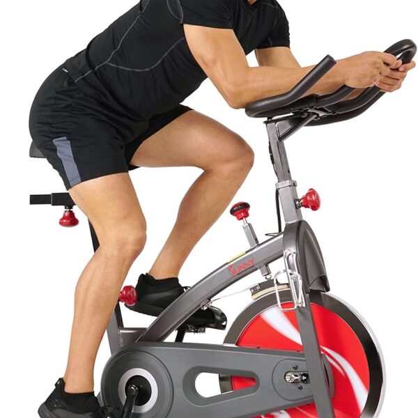 Sunny Health & Fitness Stationary Exercise Bike Machine w/4-Way Adjustable Cushion Seat & Multi-Grip Handlebar, Indoor Cycling Equipment for Home Cardio Training, Optional Heavy-Duty & 40LB Flywheel