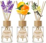 binca vidou Reed Diffuser Set, Lavender Vanilla Orange & Lemon Natural Scent Oil Diffusers with Sticks for Home Office Bathroom Aromatherapy Decor 2.7oz x 3