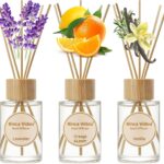 binca vidou Reed Diffuser Set, Lavender Vanilla Orange & Lemon Natural Scent Oil Diffusers with Sticks for Home Office Bathroom Aromatherapy Decor 2.7oz x 3