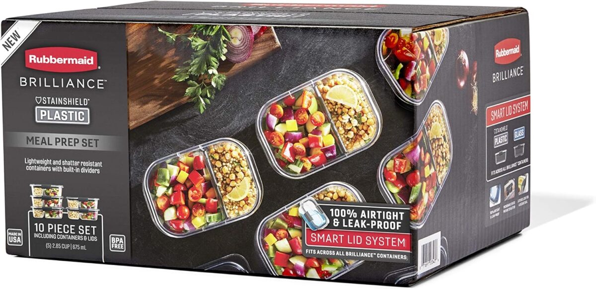 Rubbermaid Brilliance Meal Prep Containers, 2-Compartment Food Storage Containers, 2.85 Cup, 5-Pack - Image 3