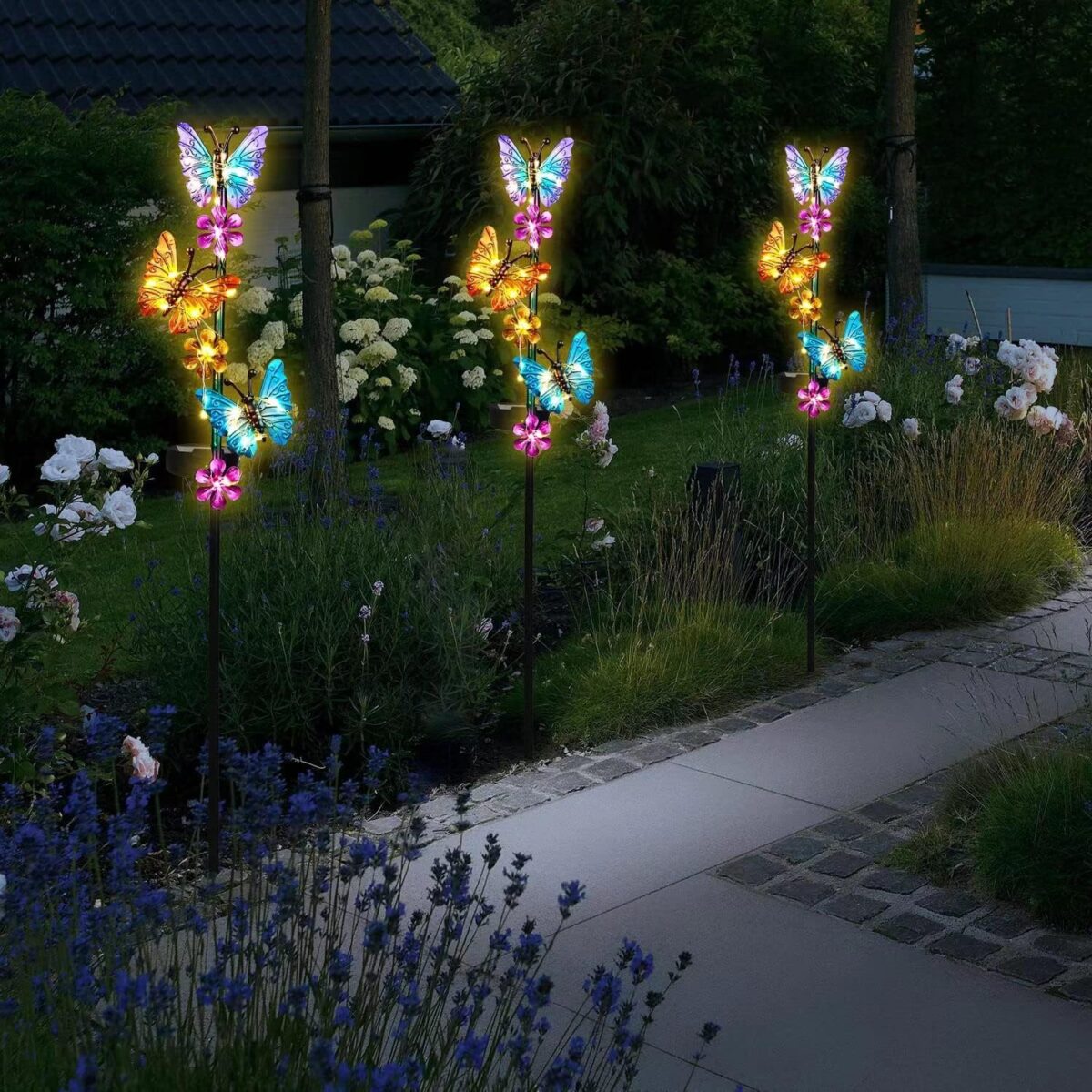 Solar Lights Outdoor Waterproof Garden Butterfly Light Decorative Solar Stake Lights with Butterflies Decor for Garden Yard Lawn Patio Pathway(2 Pack) - Image 8