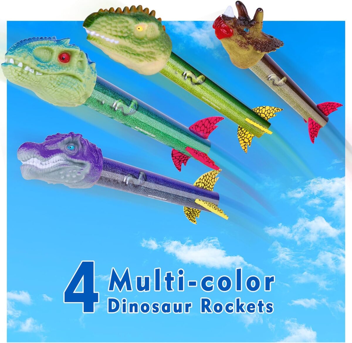 Dinosaur Toy Rocket Launcher for Kids - Launch Up to 100 Ft, 4 Rockets, Outdoor Outside Toys for Kids, Dinosaur Toys, Birthday Gifts for 3 4 5 6 7 8-12 Year Old Boys Girls - Image 5