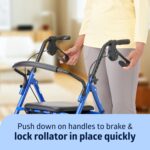 Medline Steel Rollator Walker for Adult Mobility Impairment, Blue, 350 lb. Weight Capacity, 8” Wheels, Foldable, Adjustable Handles, Rolling Walker for Seniors - Image 6