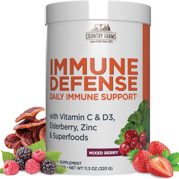 COUNTRY FARMS Immune Defense Superfoods, Immune Support Supplement, Vitamin C with Black Elderberry, Echinacea, Turmeric, Supports Hydration, with Probiotics and Prebiotics, Berry Flavor, 40 Servings