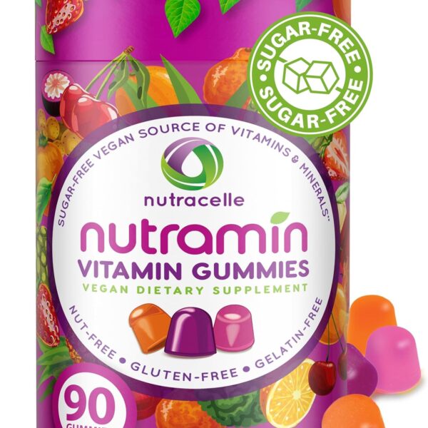NUTRAMIN Daily Vegan Keto Multivitamin Gummies Non-GMO Natural Vitamin C, D + Zinc for Immunity, Plant-Based, Sugar-Free, Nut-Free, Gluten-Free, Biotin, Vitamin A, B, B6, B12 & More 90 Count, 45 Days