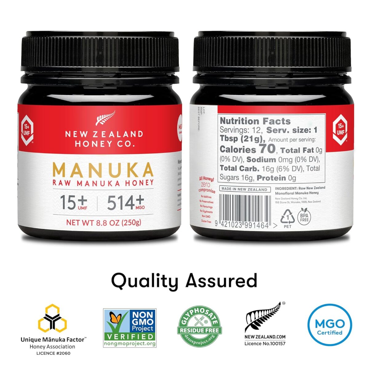 New Zealand Honey Co. Raw Manuka Honey UMF 15+ | MGO 514+, UMF Certified / 8.8oz - Image 2