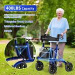 BigAlex Rollator Walker with Seat, Walker for Seniors with Wider Seat,Folding Rolling Walker with 10" All-Terrain Wheels,Lightweight Aluminum Walker Rollator with Backrest,Cup Holder,Blue - Image 2