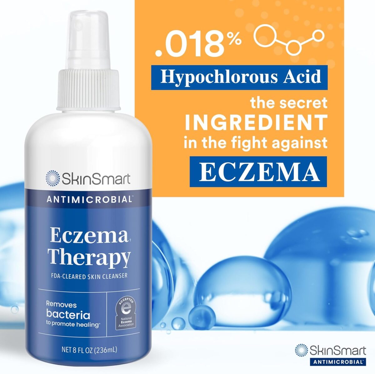 SkinSmart Antimicrobial Eczema Therapy with Hypochlorous Acid, Removes Bacteria so Skin Can Heal, for Adults, Kids and Seniors, 8 Ounce Clear Spray - Image 4