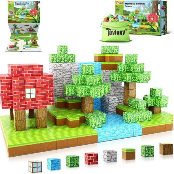 Magnetic Blocks-Build Mine Magnet World Edition, Magnetic Toys for Boys & Girls Age 3-4 4-5 6-8,STEM Montessori Sensory Toys for Toddlers Gifts for 3+ Years Old,48PCS Fidget 1" Cubes Construction Toy