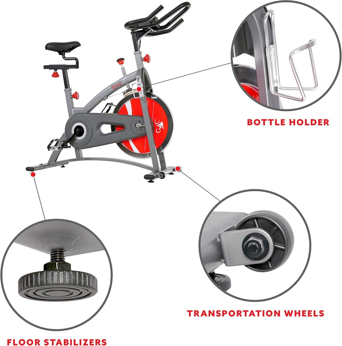 Sunny Health & Fitness Stationary Exercise Bike Machine w/4-Way Adjustable Cushion Seat & Multi-Grip Handlebar, Indoor Cycling Equipment for Home Cardio Training, Optional Heavy-Duty & 40LB Flywheel - Image 5