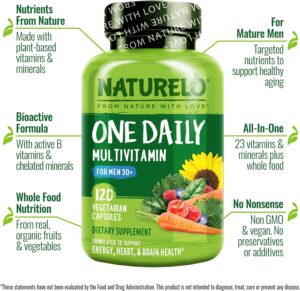 NATURELO Mens Multivitamins for Men 50+ - One Daily Multivitamin for Men with Vitamins, Minerals & Organic Whole Foods, Boost Energy & Health, Non-GMO, 120 Vegetarian Capsules - Image 2