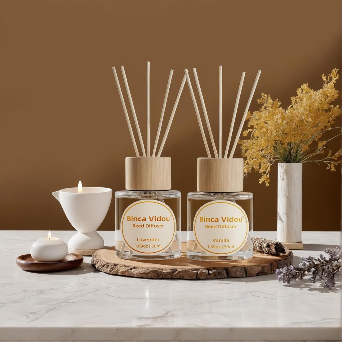 Reed Diffuser Set, Binca Vidou Lavender & Vanilla Natural Scent Oil Diffusers with Sticks for Home Office Bathroom Aromatherapy Decor 1.69oz x 2 - Image 7