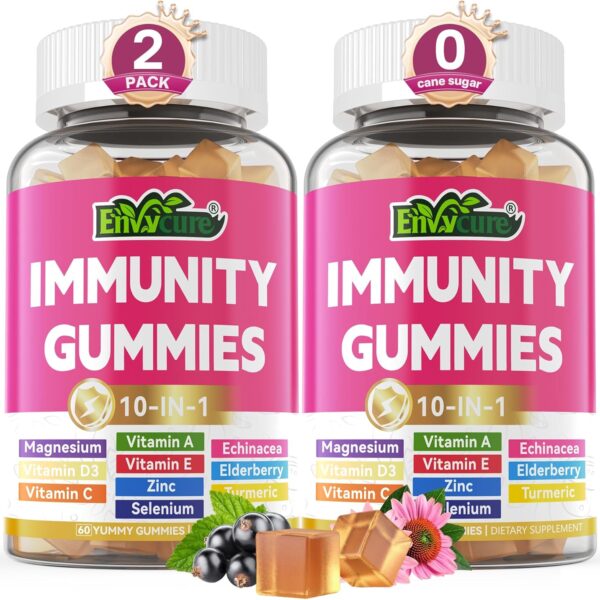 Immune Support Gummies with Echinacea, Sambucus Elderberry, Vitamin C + D3 + Zinc, Selenium, Magnesium, Daily Immunity Booster Multivitamin Gummies, for Boost Immunity, Power Antioxidant, Vegan 2 Pack