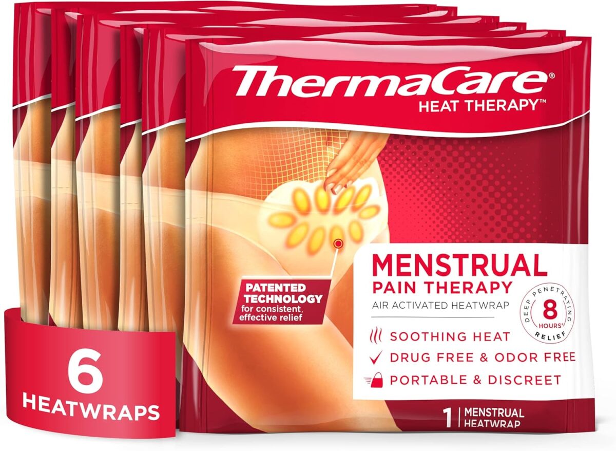 ThermaCare Portable Menstrual Heating Pad, Adhesive Period Therapy Heat Patches for Cramps and Backache Relief, HSA/FSA Eligible & Approved, 6 Count - Image 1