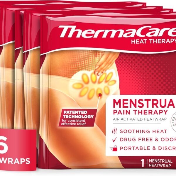 ThermaCare Portable Menstrual Heating Pad, Adhesive Period Therapy Heat Patches for Cramps and Backache Relief, HSA/FSA Eligible & Approved, 6 Count