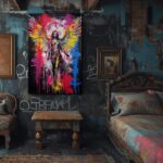 ANRUOXI Fantasy Angel With Wings Graffiti Wall Art, Digital Download Canvas Print, Colorful Graffiti Angel Picture Wall Decor, Urban Graffiti Poster, Street Pop Artwork for Room Wall 18" Wx24 H - Image 2