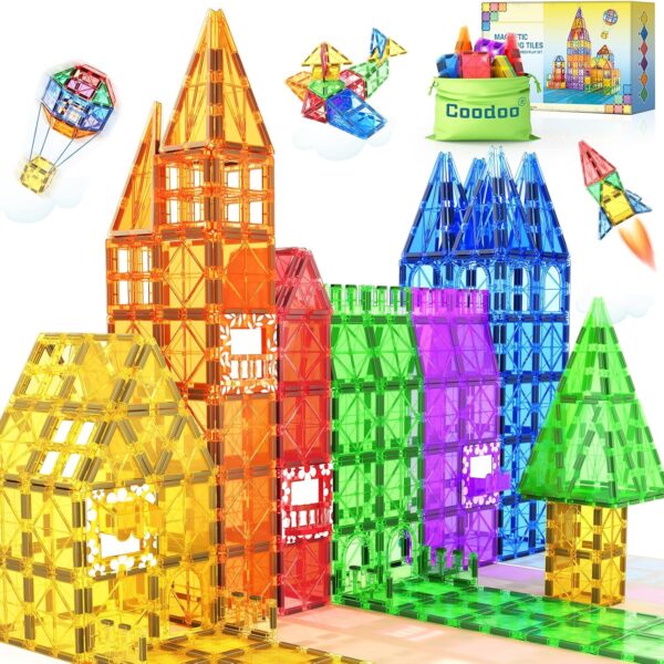 60 PCS Magnetic Building Tiles - Kids STEM Magnetic Blocks Sensory Toys Games for Boys & Girls Aged 3+, Brain Development Preschool Kindergarten Toddler Toys