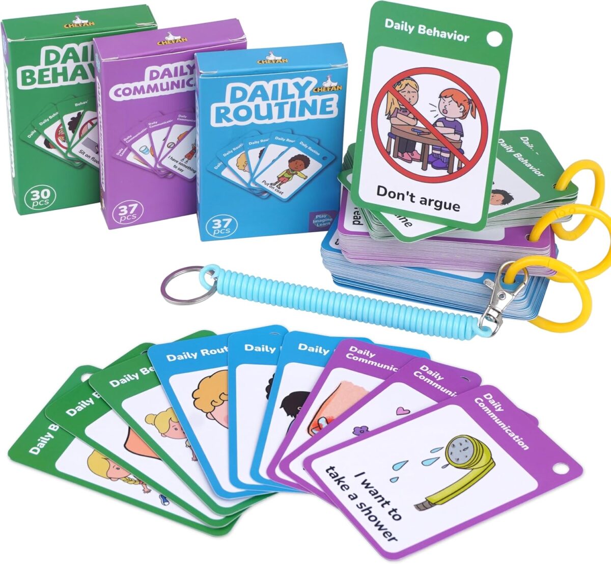 CHEFAN 110 PCS Autism Communication Cards for Speech Delay, Special Needs Visual Aid Language Learning Cue Cards Special Ed Feelings Emotions Flash Cards for Autism Communication - Image 1