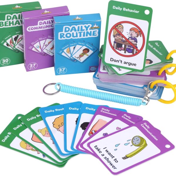 CHEFAN 110 PCS Autism Communication Cards for Speech Delay, Special Needs Visual Aid Language Learning Cue Cards Special Ed Feelings Emotions Flash Cards for Autism Communication