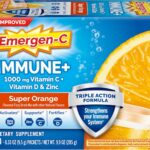 Emergen-C Immune+ Triple Action Immune Support Powder, BetaVia (R), 1000mg Vitamin C, B Vitamins, Vitamin D and Antioxidants, Super Orange – 30 Count (Pack of 1)