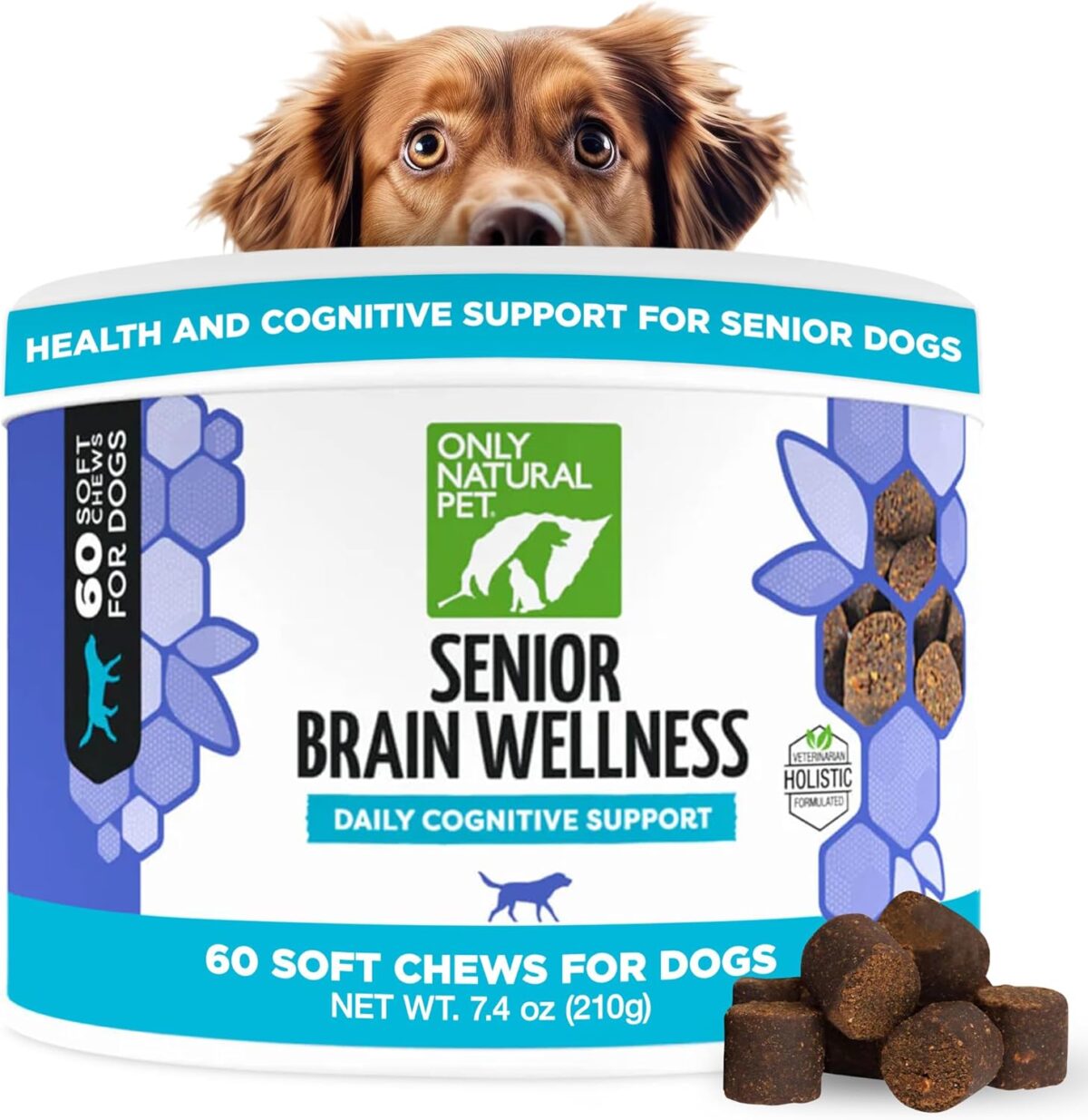 ONLY NATURAL PET Senior Brain Wellness Dog Chews - Small, Medium & Large Breeds, Toothless & Geriatric Dogs, Soft Chicken & Bacon Flavor Snacks, Baked Treats - 60 Count - Image 1